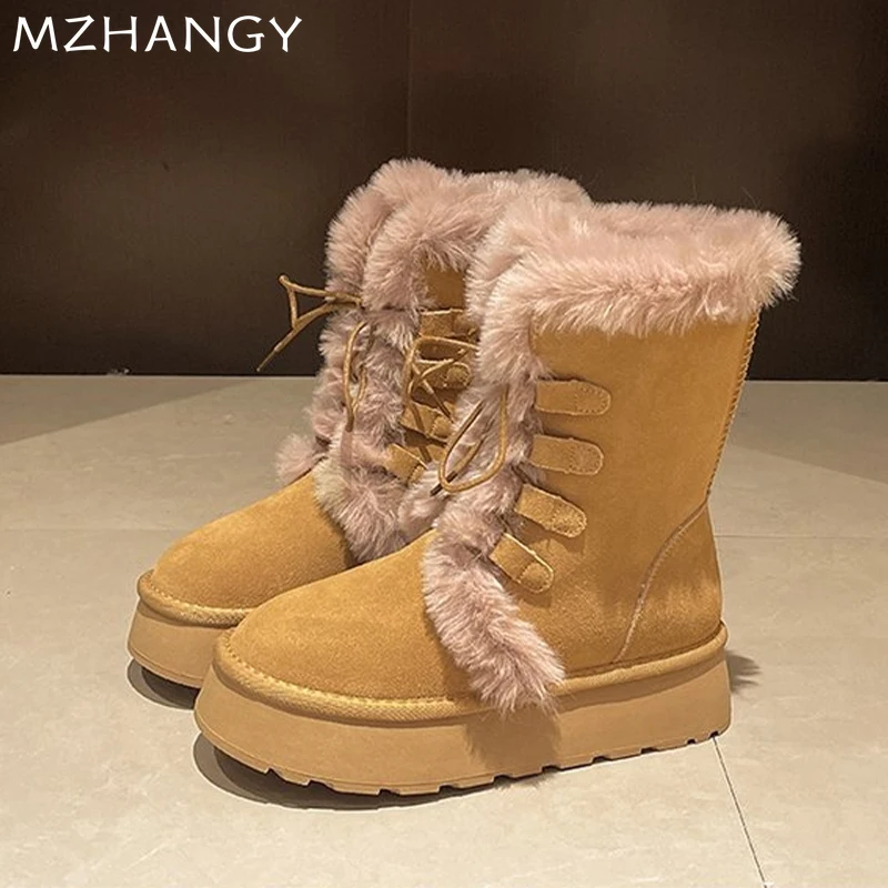 Женские зимние ботильоны на меху платформе замшевые хлопковые туфли плоской