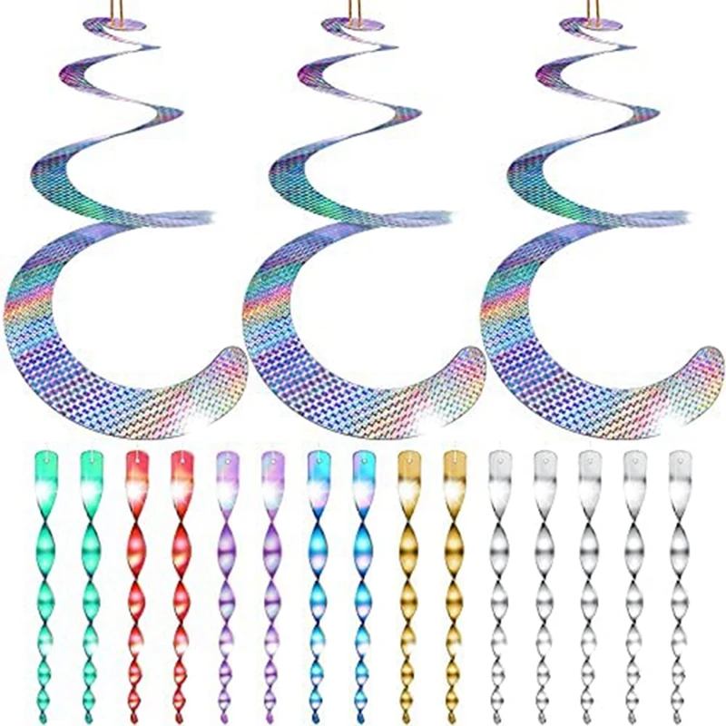

18 Pieces Devices Reflective Scare Spiral Rods Hanging Decorative Spiral Bird Scare Wind Twisting Device Bird Reflectors