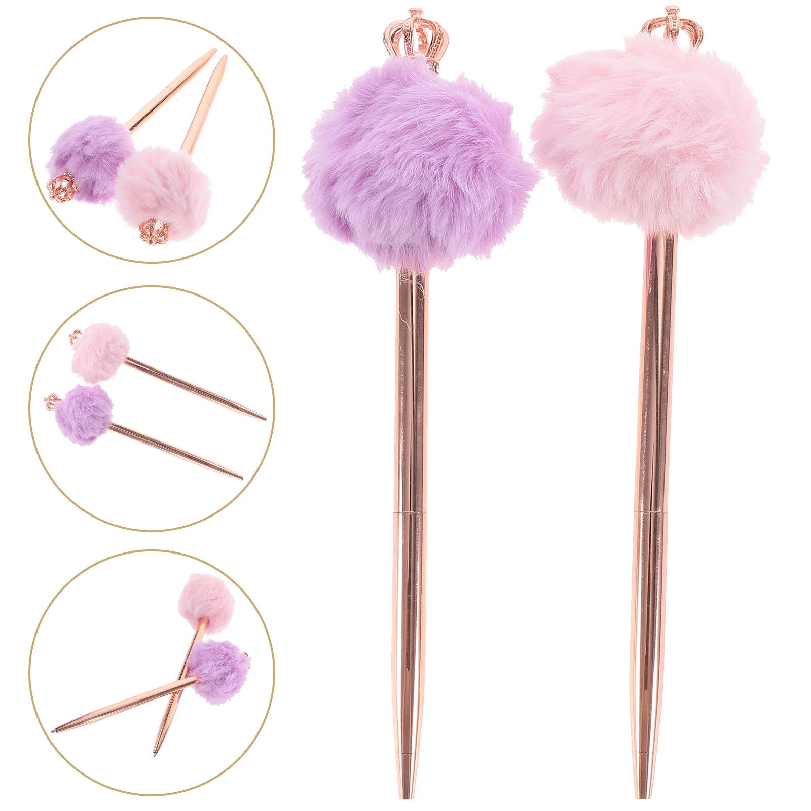 

2 Pcs Styling Pen Novelty Cute Pens Plush Decor Writing Lifelike Crown Office Metal Ball-pointed Student Use Decore