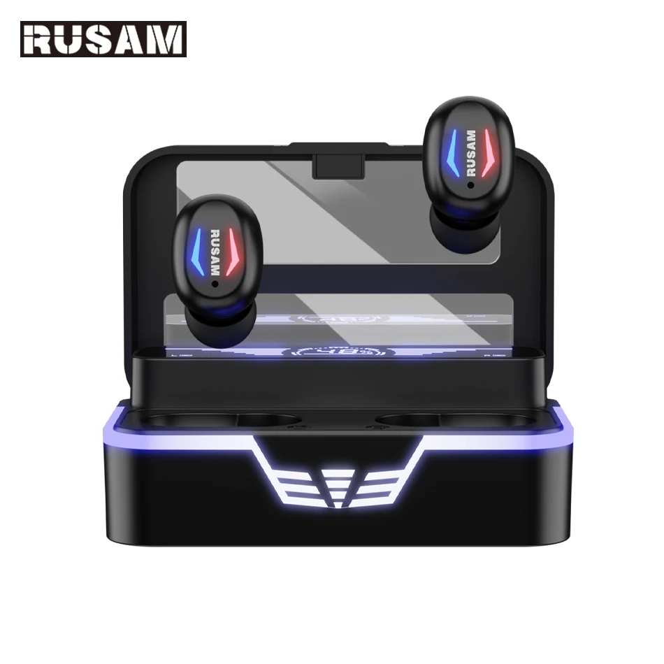 

Rusam TWS 5.2 Bluetooth Headphones Stereo Wireless Earphones Type C Power Display With Mic in-ear Durable Touch Light Earphones