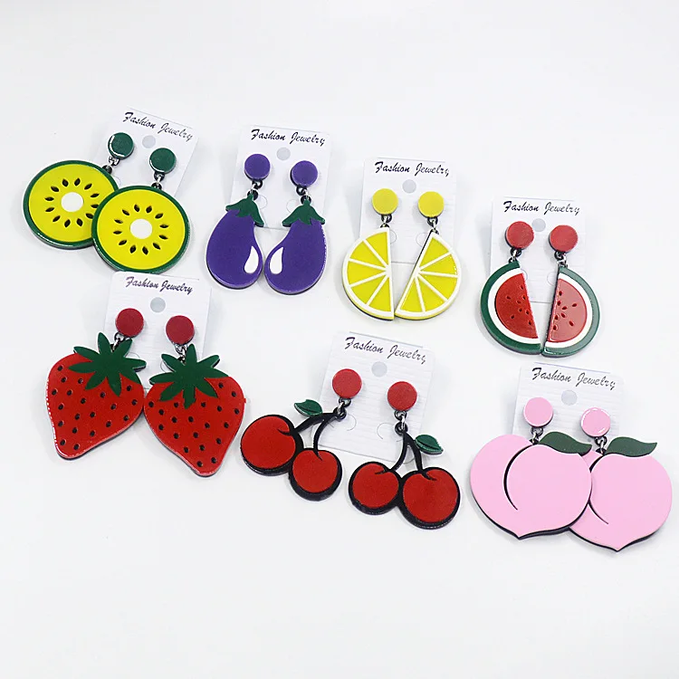 

Acrylic Fruit Earrings Watermelon Lemon Strawberry Summer Exaggerated Cherry Earrings Girl Women Jewelry Accessories Pendant