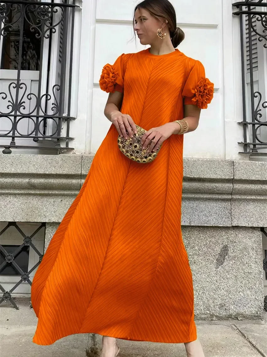 Miyake плиссированное женское эластичное длинное платье большого размера с высоким