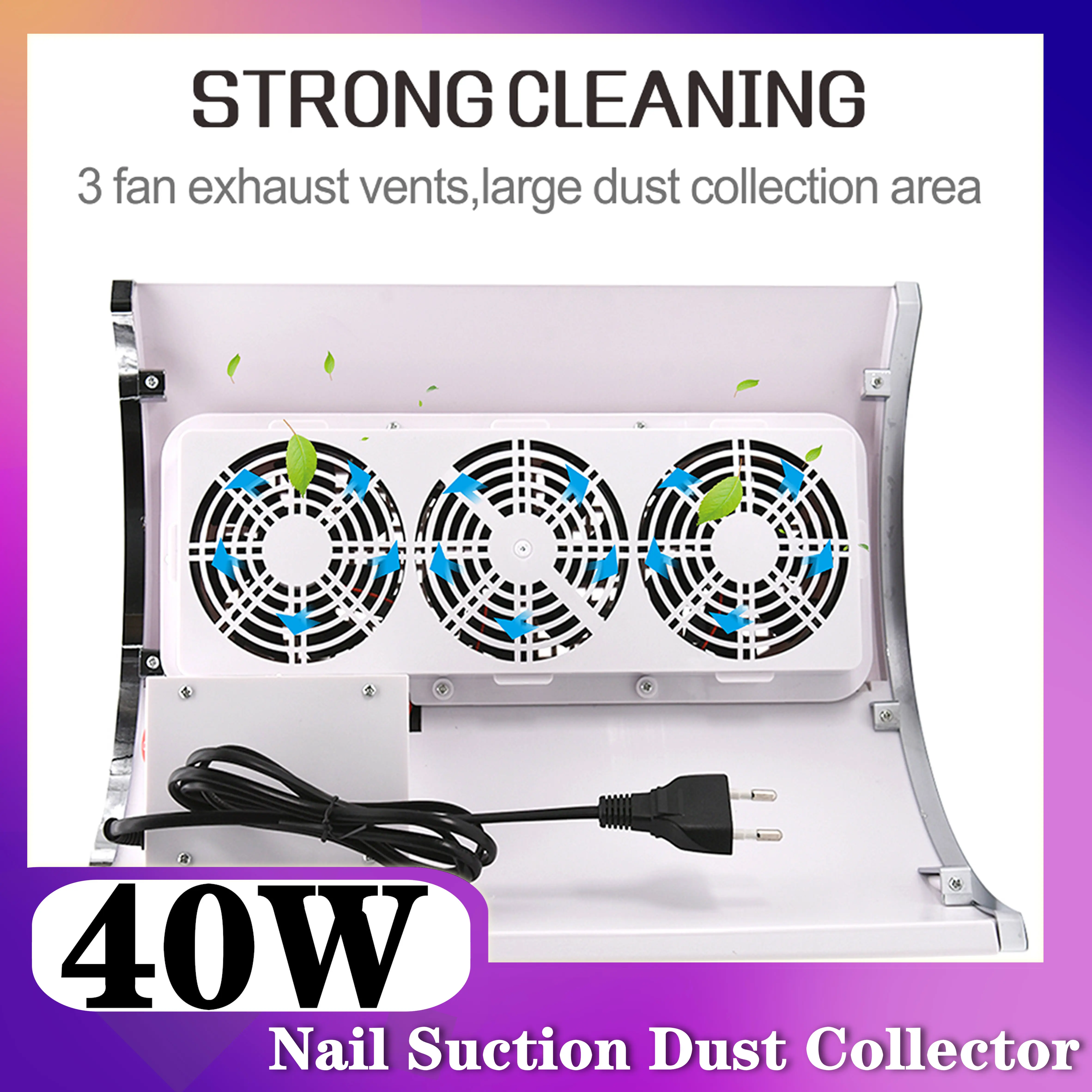 

40W Purple Nail Dust Collector Powerful for Manicure Nail Dust Fan Vacuum Cleaner Nail For Art Equipment Salon