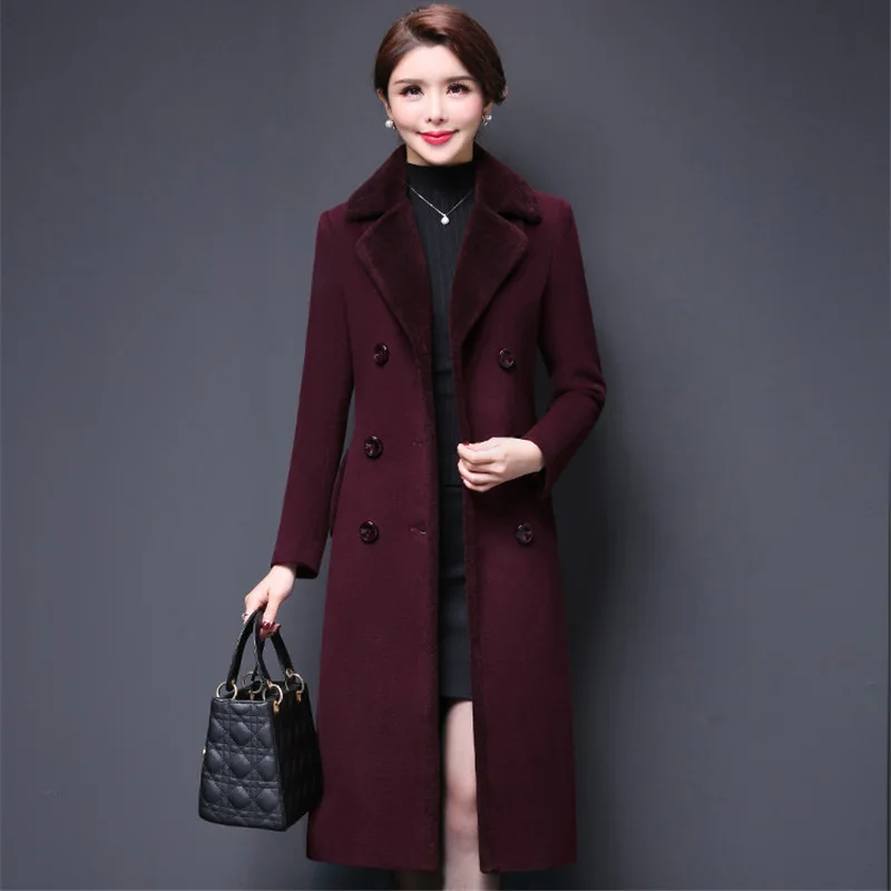 

2022 New Women Coat Winter Long Overcoat Woolen Coat Loose Double-breasted Thick Female Outwear Manteau Femme Hiver Elegant