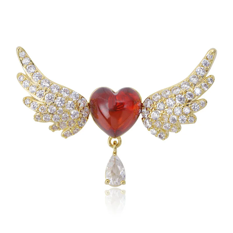 

Heart Angel Wing Drop Crystal Pendant Brooch For Women Lover Corsage Luxury Zircon Suit Coat Accessories Wedding Banquet Jewelry