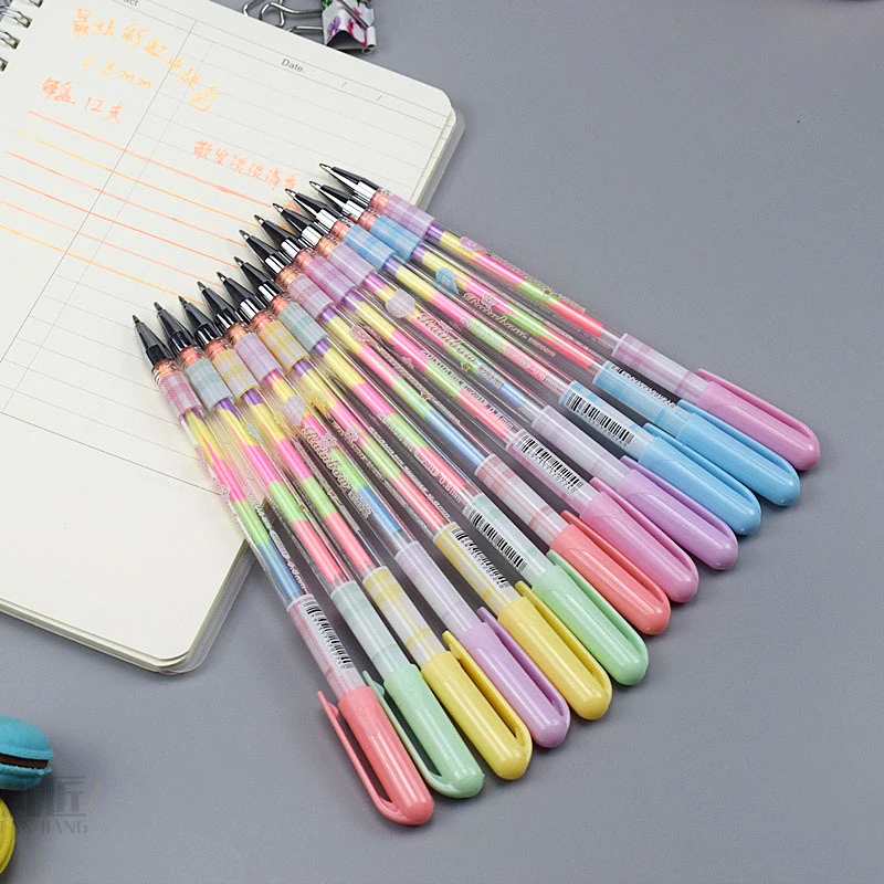2 шт. Креативный радужный флуоресцентный гелевый ручка Kawaii 6 в 1 Водные пастели для офиса, учебы, школьных канцелярских принадлежностей, студенческих инструментов для живописи.