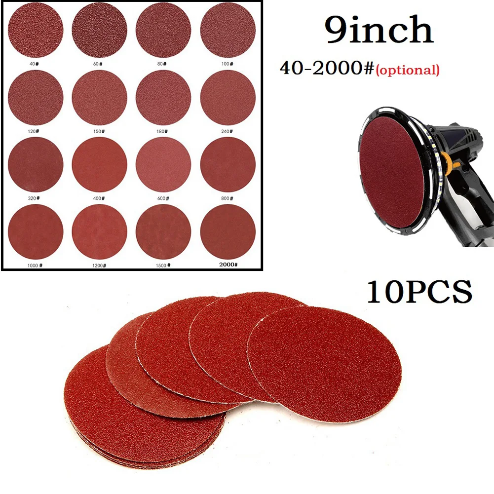 

10PCS 9inch Sandpaper 225mm Round Flocked Without Holes Sanding Paper 40-2000 Grit Sandpaper Disc Electric Wall Polishing R