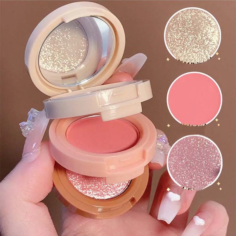 

3 In 1 Highlighter Peach Blush Contour Shadow Palette Matte Glitter Eyeshadow Korean Long-Lasting Facial Shadow Pigment