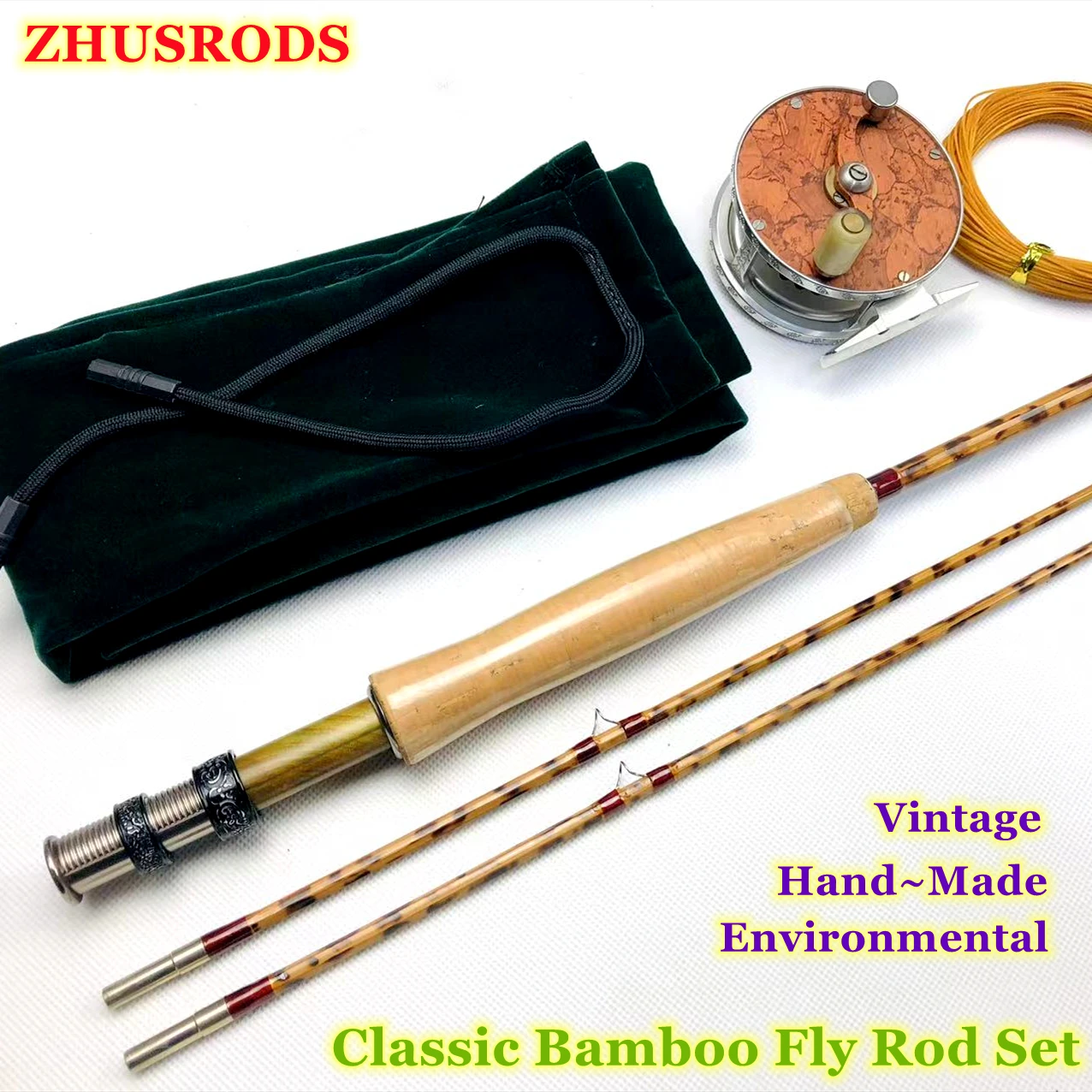 

ZHUSRODS Bamboo Fly Rod Set / Flame Rod 7'0"~4 wt/Fly Reel 3"/Fly Line #4/Bag