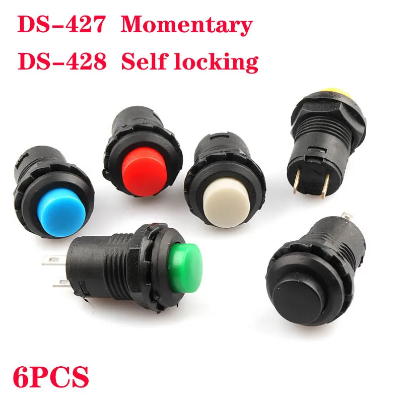 

6pcs Self-Lock /Momentary Pushbutton Switches DS427 DS428 12mm OFF- ON Push Button Switch 3A /125VAC 1.5A/250VAC DS-427 DS-428