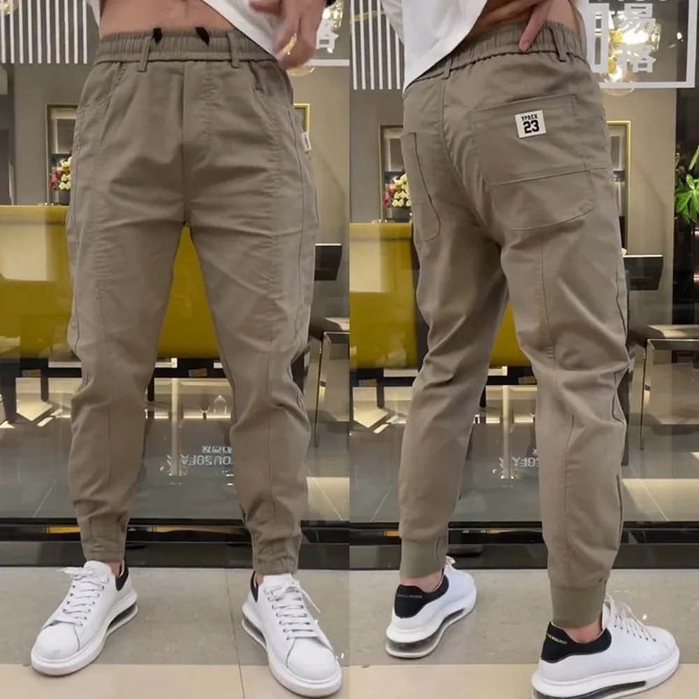 Брюки мужские облегающие однотонные Повседневная Уличная одежда модные штаны