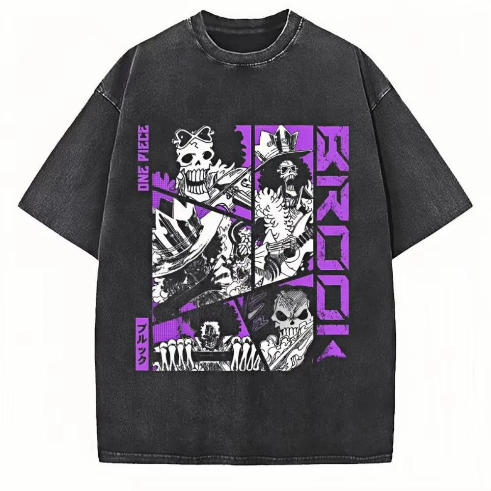 Фото Футболка One Piece Luffy Gear 2 3 4 5 Nika, винтажная, с эффектом кислотной стирки, уличная одежда, оверсайз, ретро, с аниме-графикой, хлопковая, мужская, одежда №4
