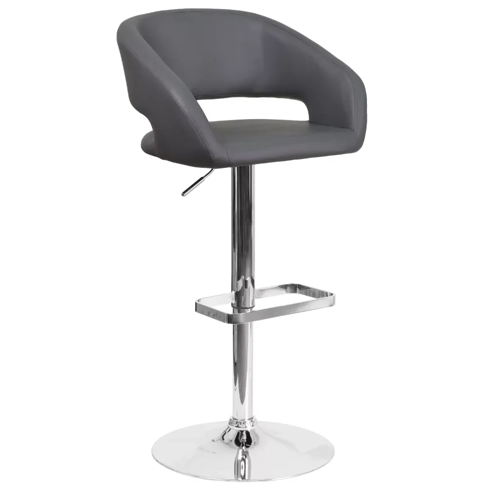 

Erik Contemporary Gray Vinyl Adjustable Height Barstool with Rounded Mid-Back and Chrome Base，21.00 X 21.50 X 42.75 Inches