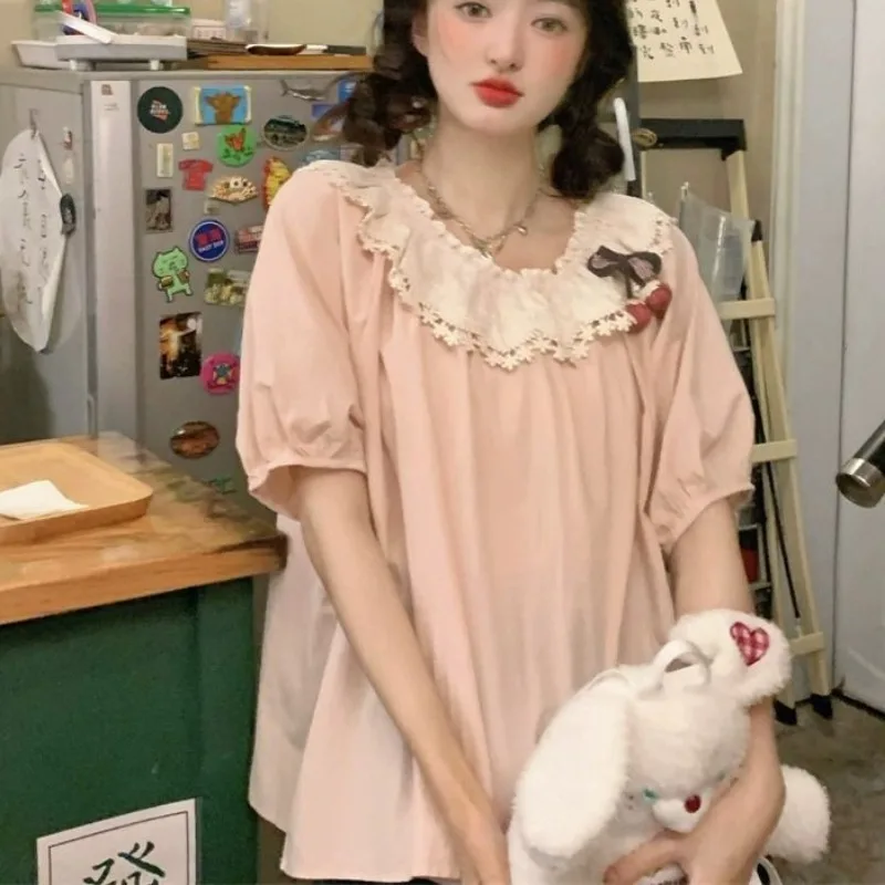 Рубашки с воротником Питера Пэна женские рубашки в корейском стиле милые