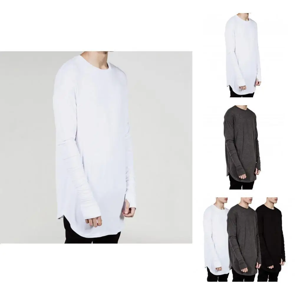 

T-shirt Casual Simple Round Neck Asymmetric Long Top for Club Men Shirt Men T-shirt