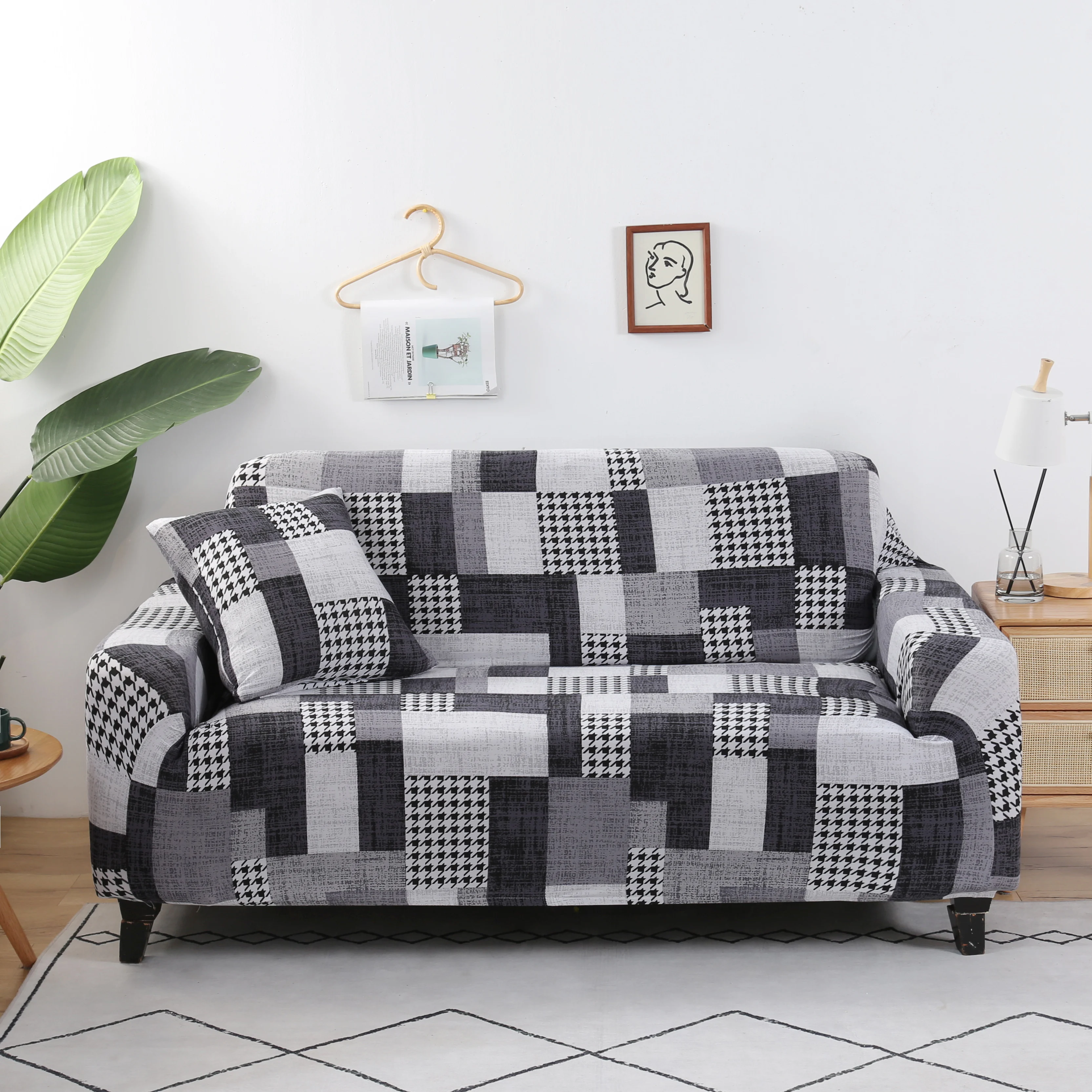 

Pajenila Elastic Couch Sofa Cover Stretch Slipcover for Living Room Chidori Grid 1/2/3/4 Seater Pattern Sectional L-Shaped ZL242