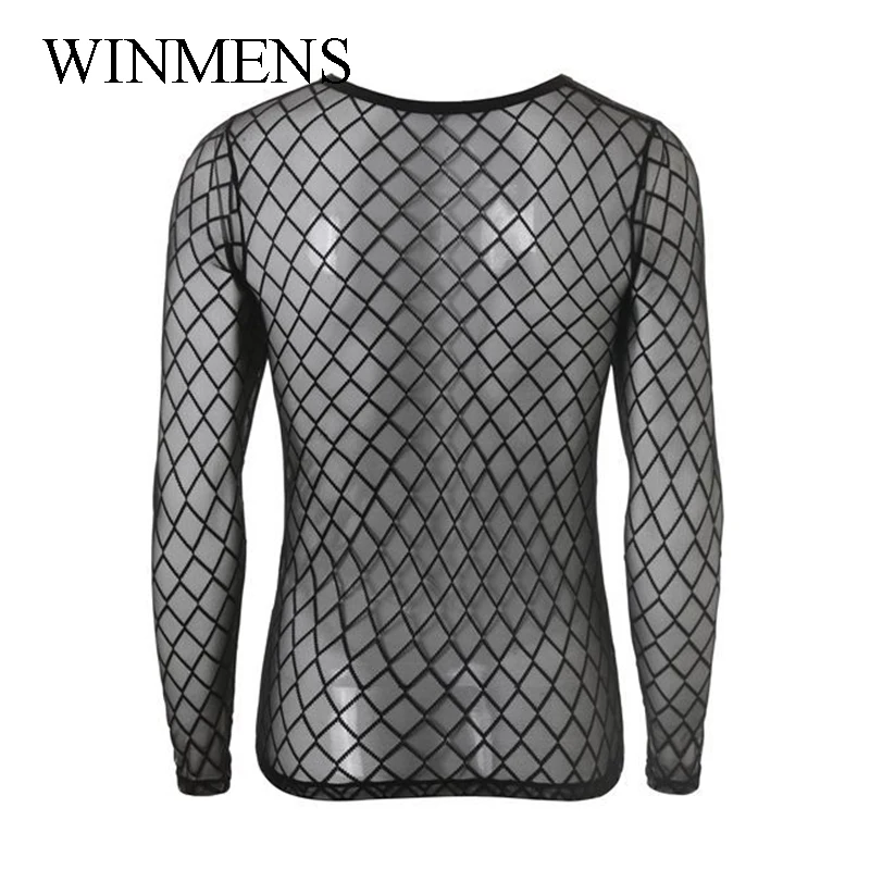 Мужские прозрачные майки с длинными рукавами дышащее сетчатое нижнее белье в