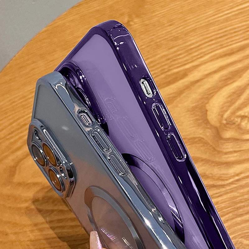 Transparent Magnetic Purple Case For iPhone 14 13 12 11 Pro Max For Magsafe Soft Full Protective Cover With Lens Protection etui