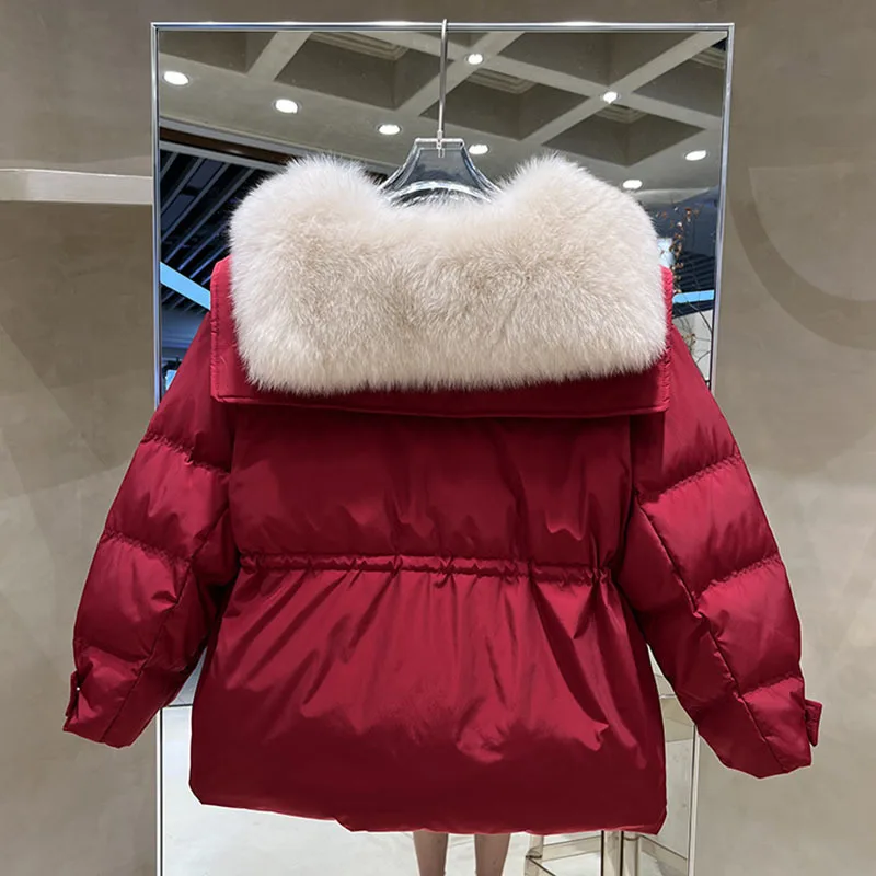 Большая зимняя куртка из натурального Лисьего меха 90% пуховое пальто белой утки