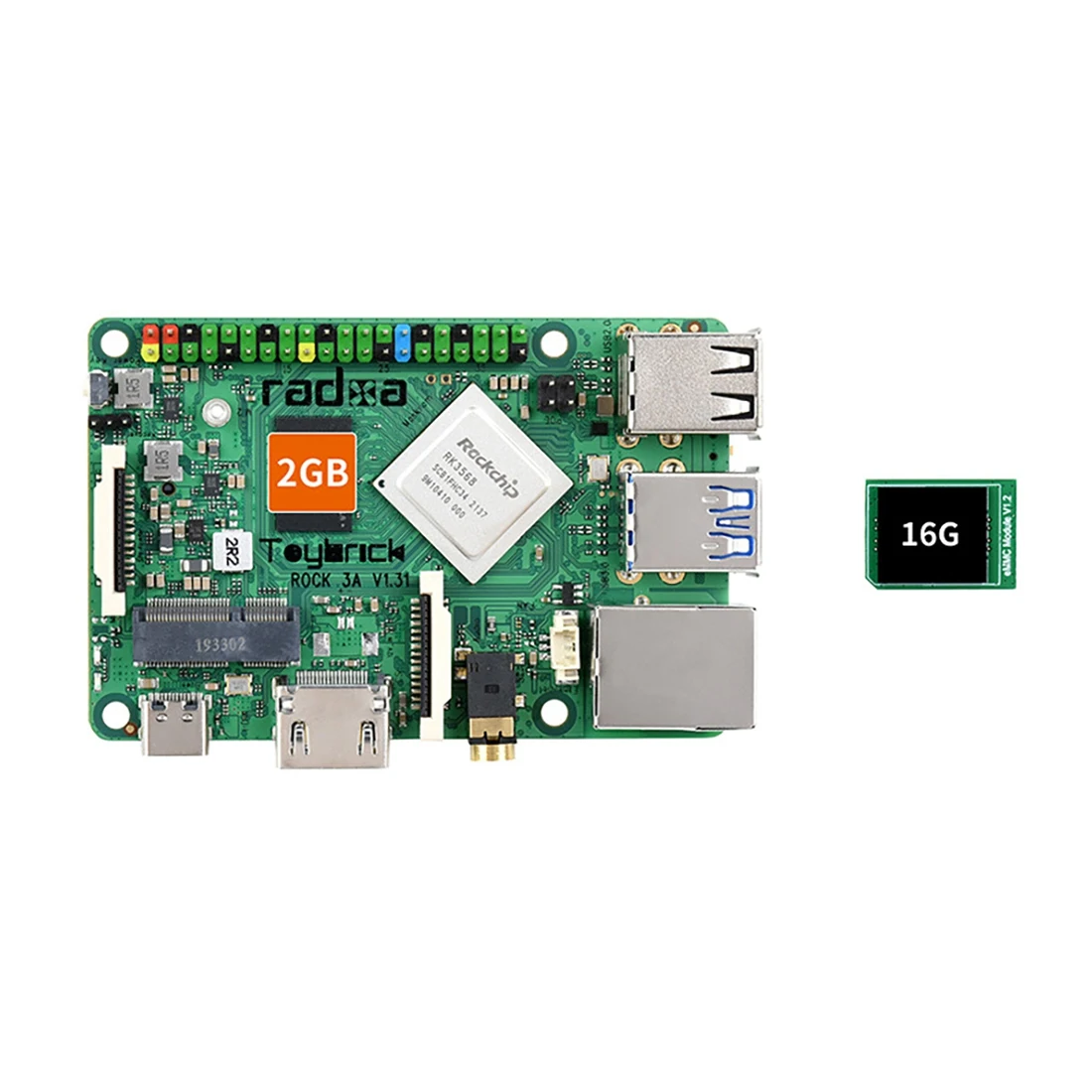 ROCK3 Model a Card Computer SBC Motherboard Module Based on RK3568 Cortex-A55 2GB RAM Development Board with 16GB EMMC