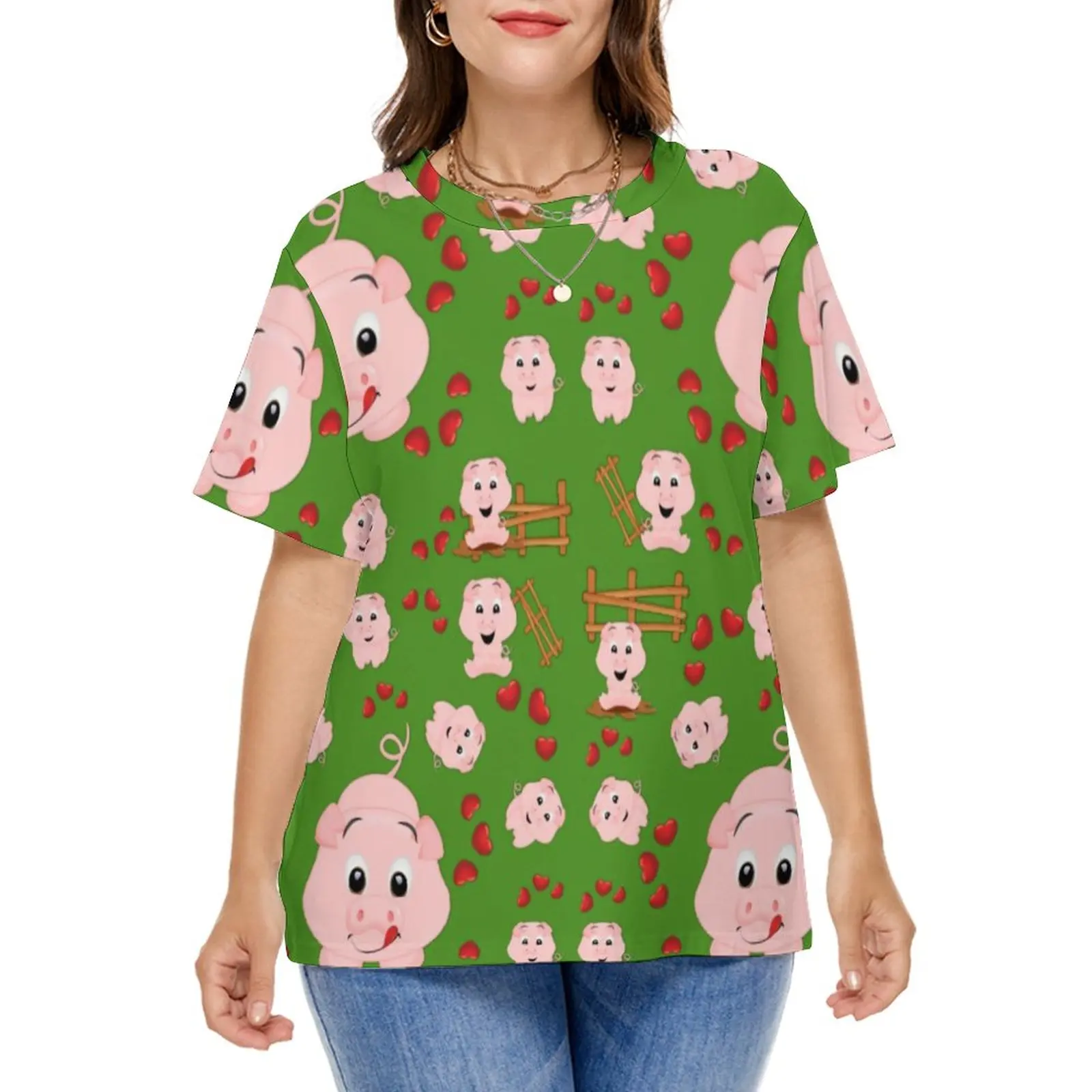 

Farm Hearts Print T-Shirts Cute Little Piggies Classic T Shirt Short Sleeve Vintage Tees Plus Size 5XL 6XL Beach Clothes Gift