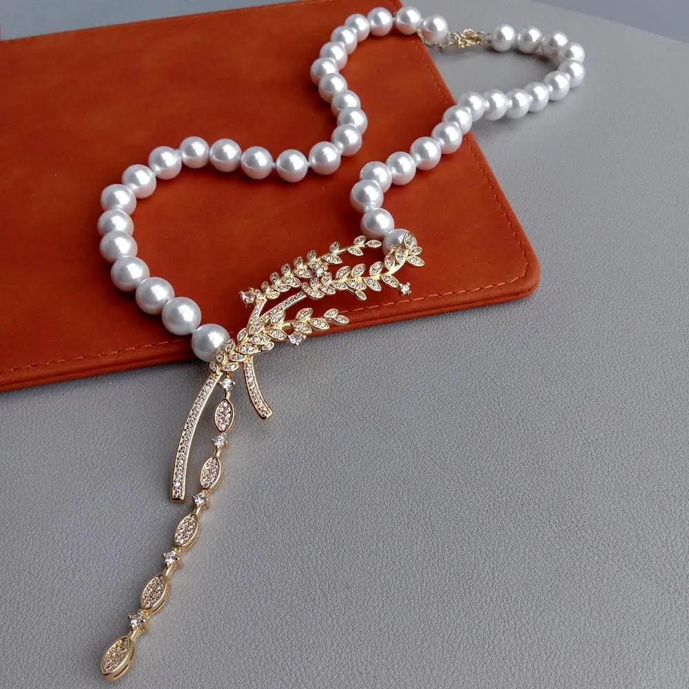 Y·YING Белая морская ракушка Жемчуг Cz Pave Кулон Колье Ожерелье Лариат Ювелирные