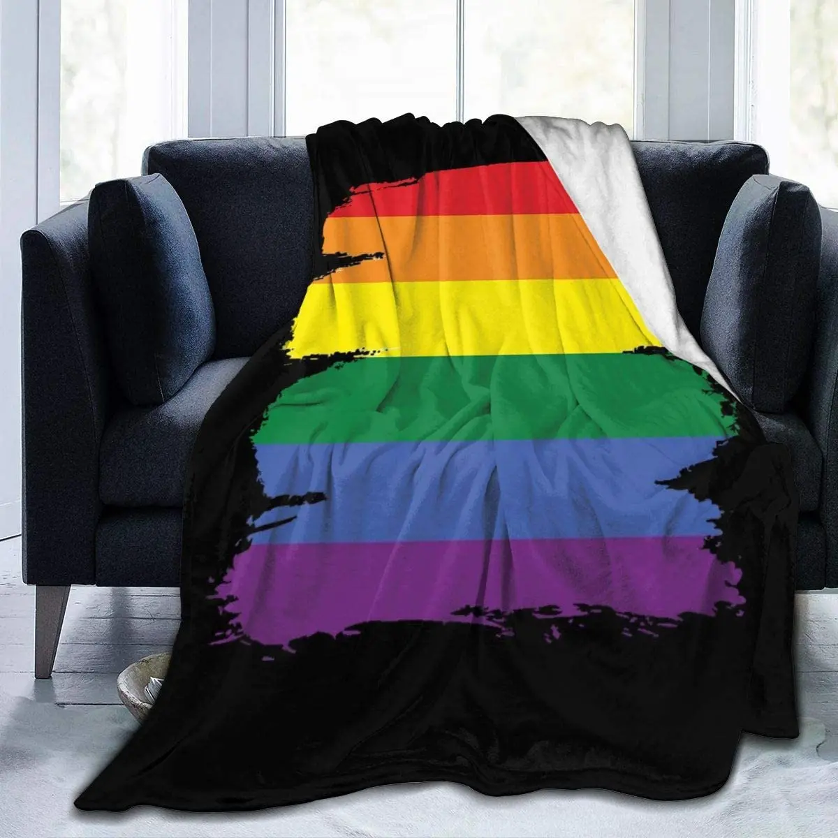 

Colorful Rainbow Gay Pride Flannel Fleece Blanket Ultra Soft Lightweight Microfiber Blanket Anti Static Warm Throw Blanket