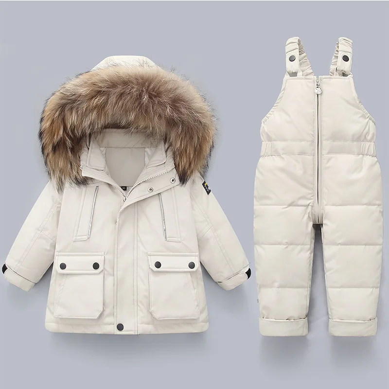 Winter Children Clothing Set Snow Suit Jackets Jumpsuit 2pcs Set Baby Girls White Duck Down Coat Parka Toddler Girl Clothes R110