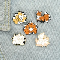 cartoon children jewelry kitsune nine tail fox brooches cute fluffy red fox pet enamel pin woodland animal jewelry jeans shirt