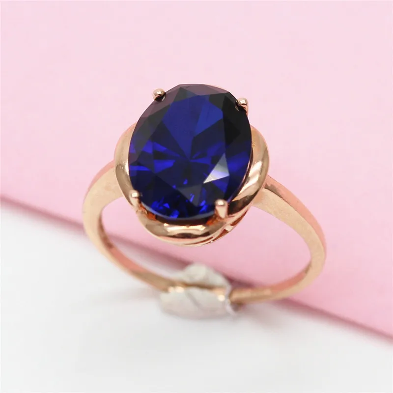 

585 Purple Gold Fashion Light Luxury Inlaid Sapphire Rings for Women Plated 14K Rose Gold Creative Charm Wedding Jewelry Gift