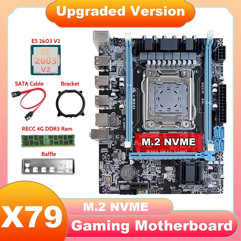 

Материнская плата X79 V389 + E5 2603 V2 ЦП + DDR3 RECC 4 Гб 1333 МГц ОЗУ + SATA кабель + перегородка + кронштейн M.2 NVME LGA2011 для CF LOL PUBG