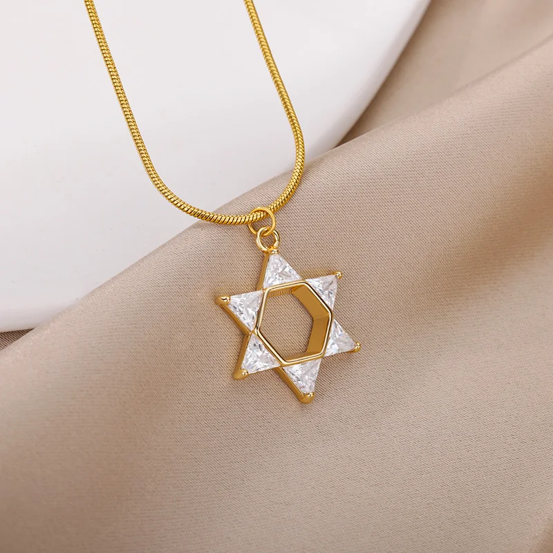 

Stainless Steel Hexagram Necklaces For Women Zircon Star Religious Necklace 2022 Judaism Israel Islam Jewelry Gift 2022