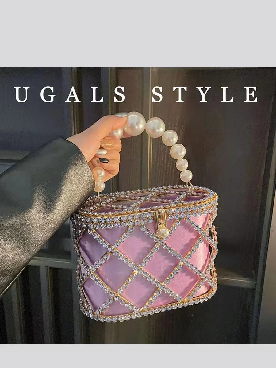 Luxury Designer Metal Cage Women's Handbag Crystal Shiny Rhinestone Diamond Evening Bag Wedding Party Clutch Purse Crossbody Bag