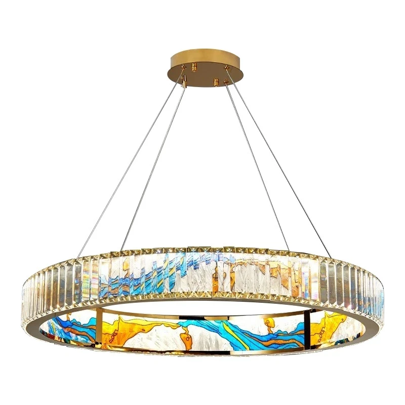 

2022 New Enamel Color Chandiler Crystal Glass Ceiling Light Luxury LED Ring Villa Decor Bedroom Study Dining Room Lighting