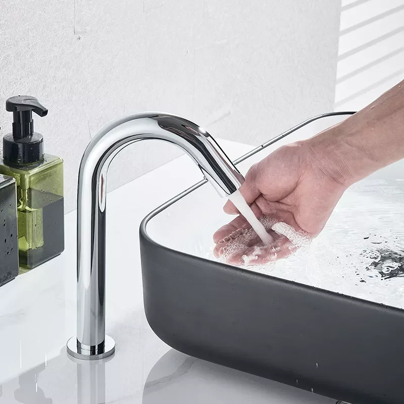 

Chrome Sensor Basin Faucet Touchless Basin Mixer Handsfree Faucet Inductive Electric Plug Hot Cold Water Mixer Tap Crane