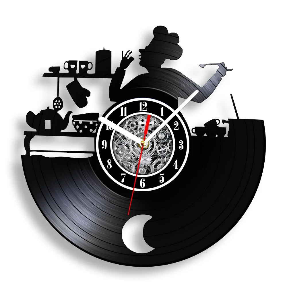 Настенные часы в стиле ретро с виниловой пластиной для приготовления пищи дома