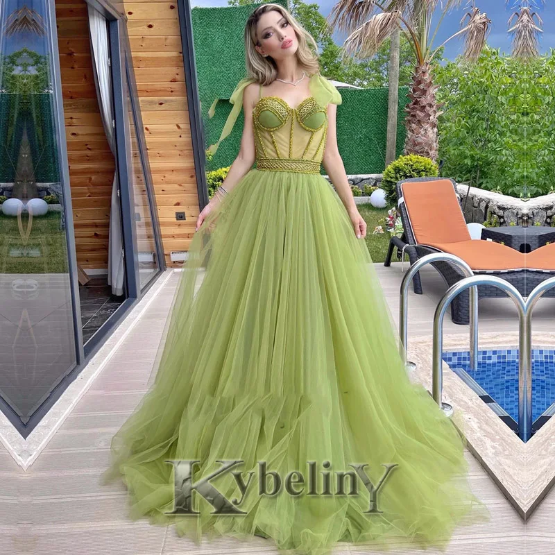 

Kybeliny LightGreen Sweetheart LaceUp Evening Dresses Row Prom Robe De Soiree Graduation Celebrity Vestidos Fiesta Women Formal