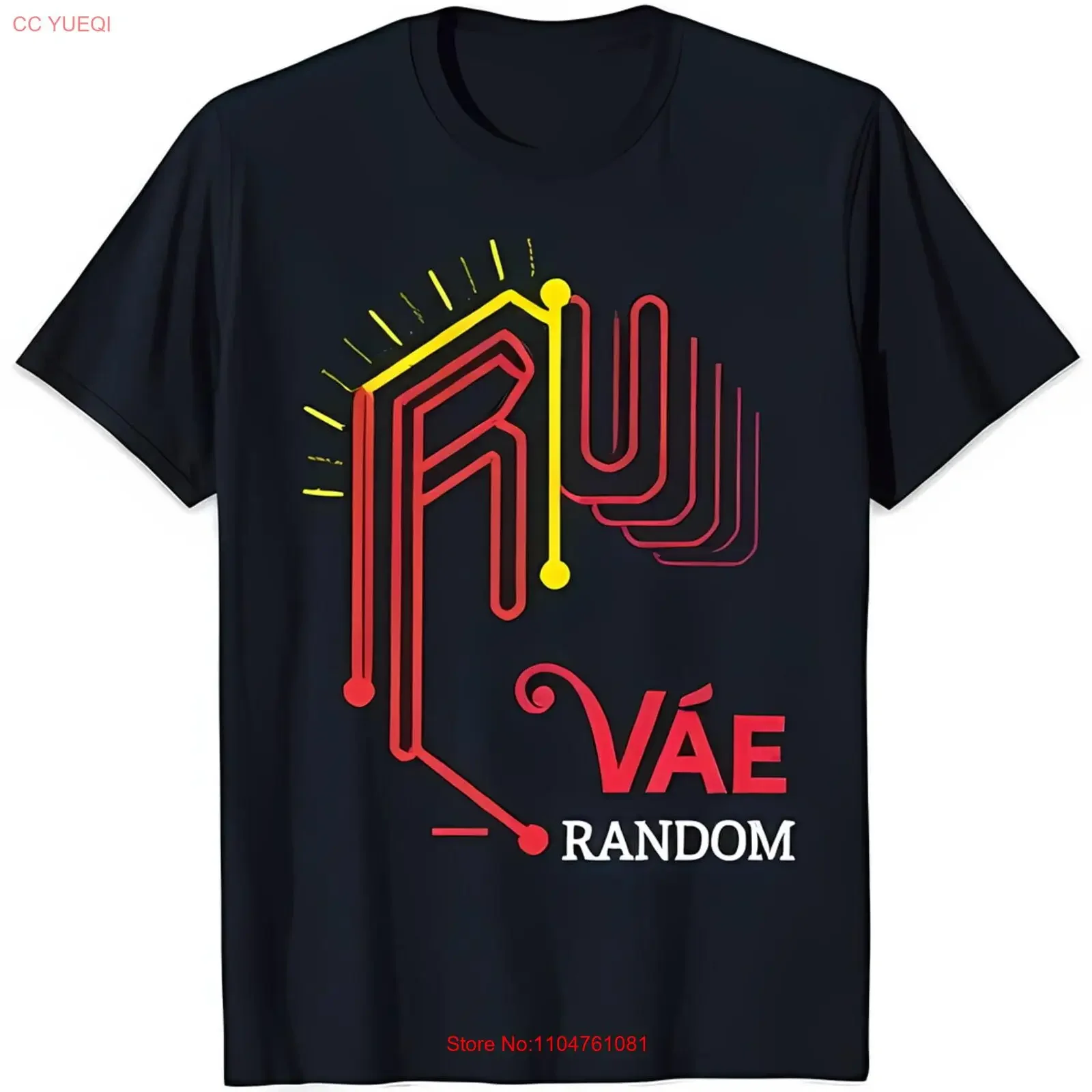 Фото Стилизованная красная черная футболка «R» с желтым рисунком «VAE RANDOM», винтажная стираная дышащая футболка с рисунком, унисекс, удобная мужская растягивающаяся футболка №1