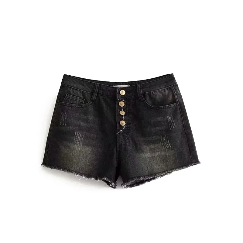 Bmissingyou Casual Black Denim Shorts Women Sexy High Waist Buttons Pockets Slim Fit Shorts Summer Beach Streetwear Jeans Shorts