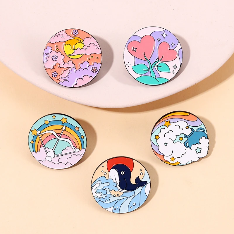

Beach Dolphin Wave Rainbow Series Small Design Enamel Pin Cute Cartoon Brooch Lapel Badges Jewelry Gift Funny Cute Fashion