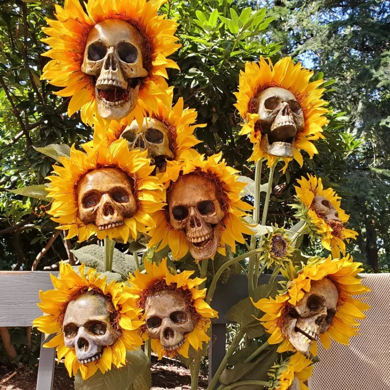 

Skull Sunflower Halloween Scary Decoration Home And Garden Horror Artifical Flower Ornament For House Yard Deco Outdoor Calavera