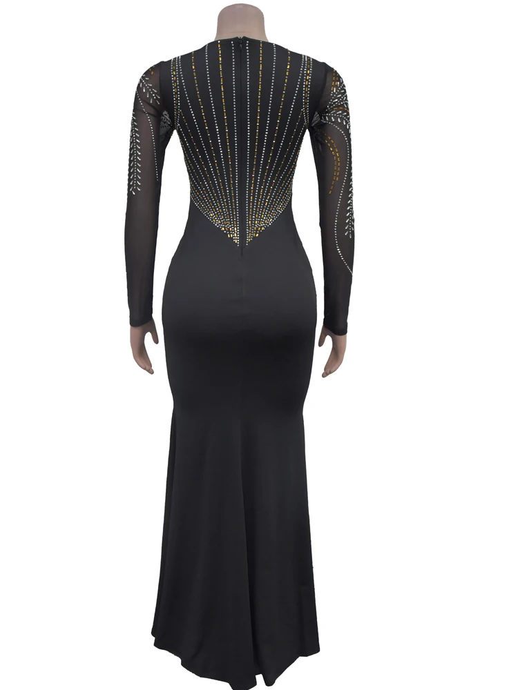 Beyprern женское длинное платье макси с украшением кристаллами гламурное сетчатое