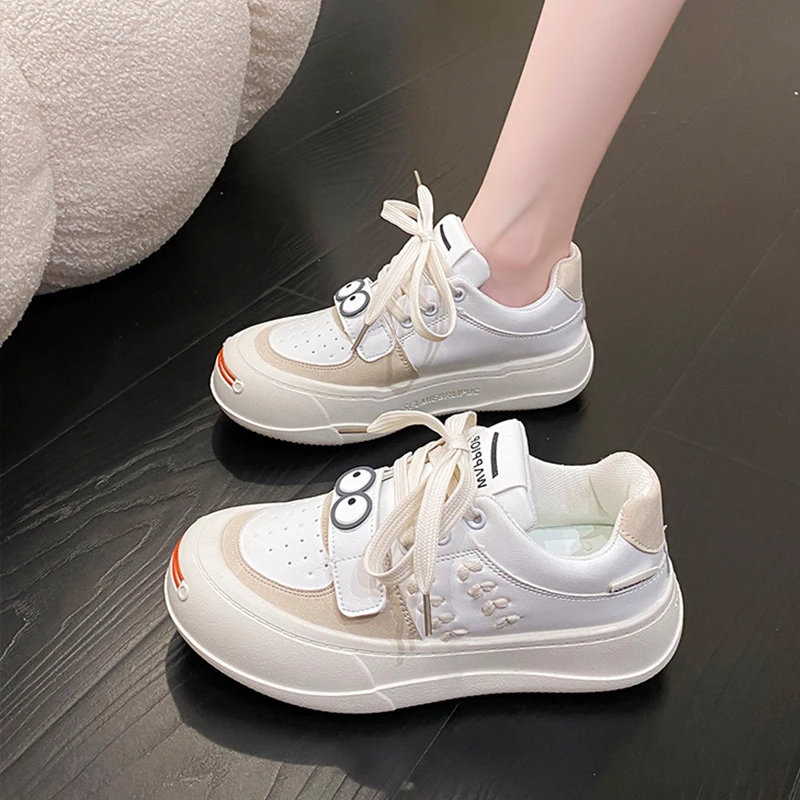 

Кроссовки женские на платформе, повседневные теннисные туфли на толстой подошве, кроссовки с круглым носком, универсальные, белые, 2022