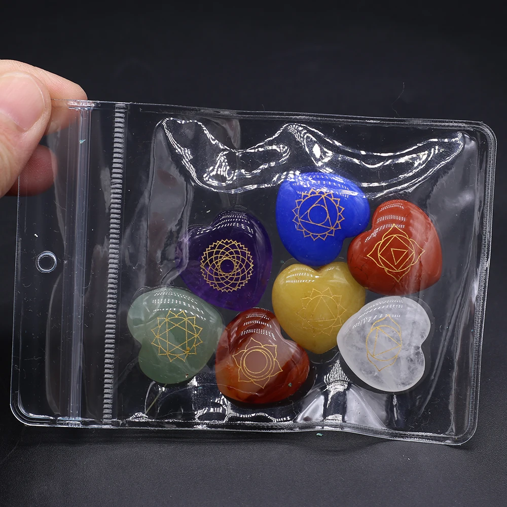 

7Pcs Natural Stone Pendant Sets Heart-Shaped Pendant For Jewelry Making DIY Necklace Bracelet Accessory