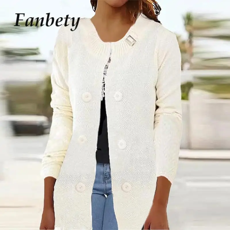

Autumn Casual Vintage Female Slim Knitted Cardigan Winter Simple Solid Color Button Sweaters Women Long Sleeve Knit Sweater Coat