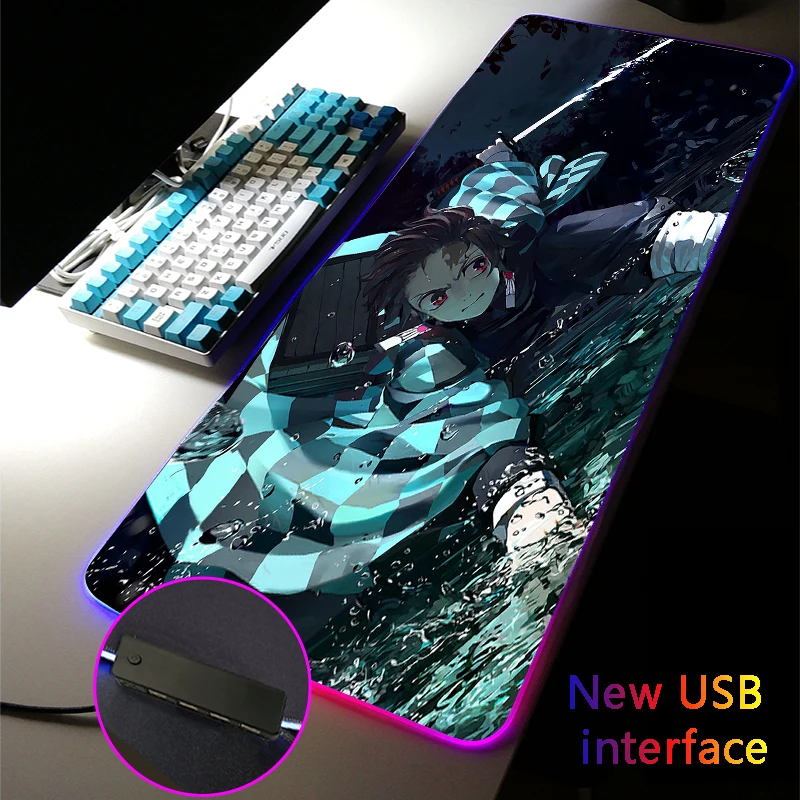 Drop Shipping RGB Mouse Pad USB Hub Multi-interfac Desk Mats Demon Slayer Four USB Docking Dock Gaming MousePad Typec Interface