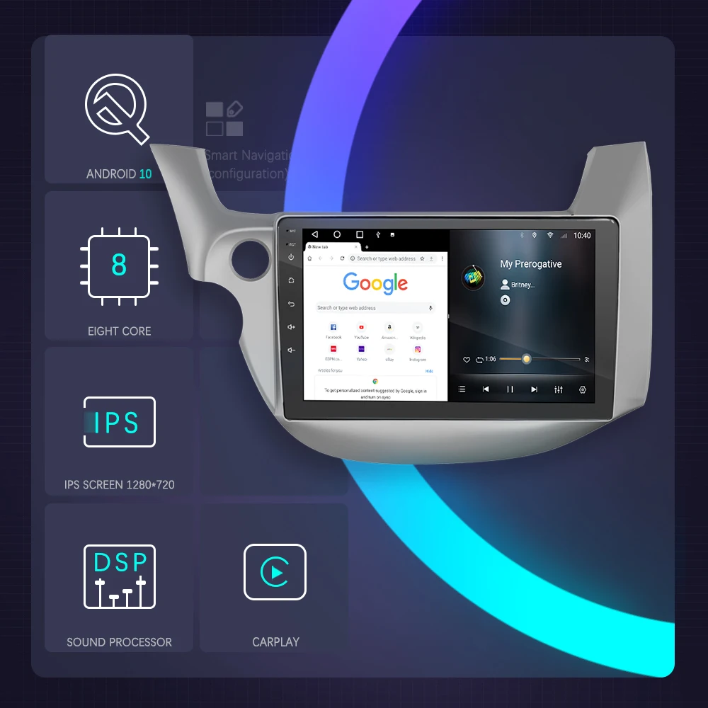 Автомагнитола KAIER 10 1 дюйма Восьмиядерный процессор Android 6 + 128 ГГц GPS DSP 4G |