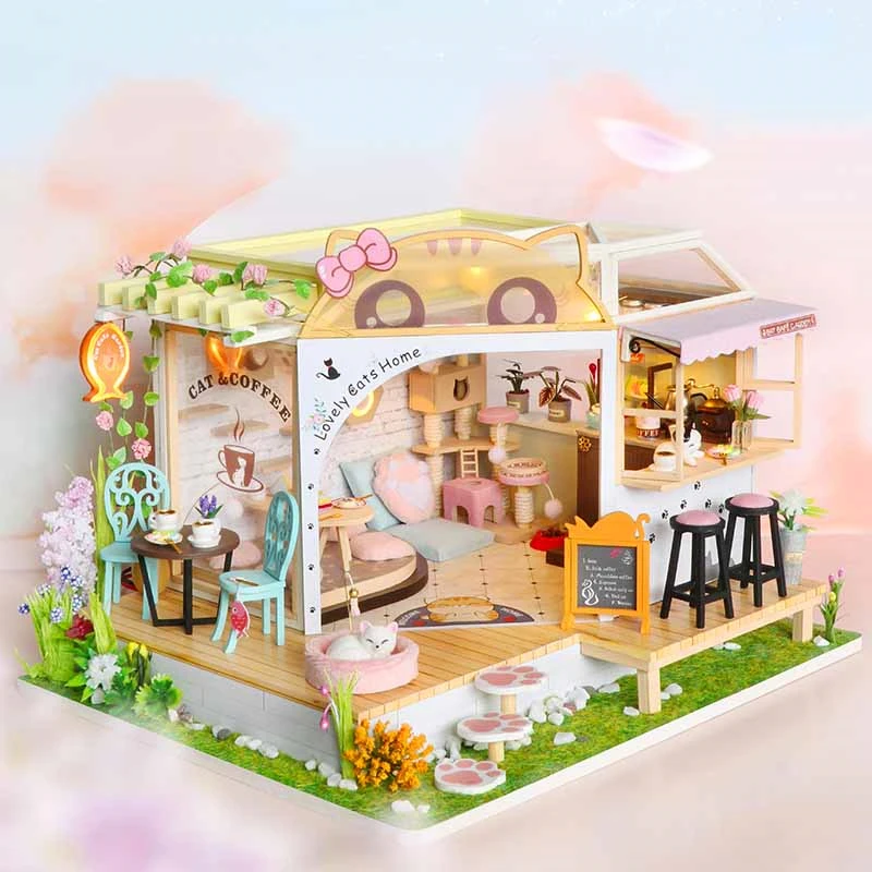 

CUTEBEE DIY Dollhouse Kit Wooden Doll Houses Miniature Furniture Kit With Furniture LED Lights for Children Birthday Gift