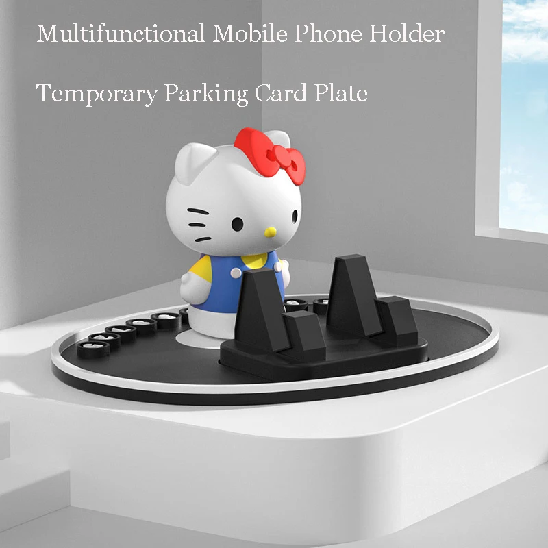 

Kawaii Kt Cat Mobile Phone Holder Anime Sanrioed Temporary Parking Card Cartoon Cellphone Black Anti-Skid Bracket Car Accessory