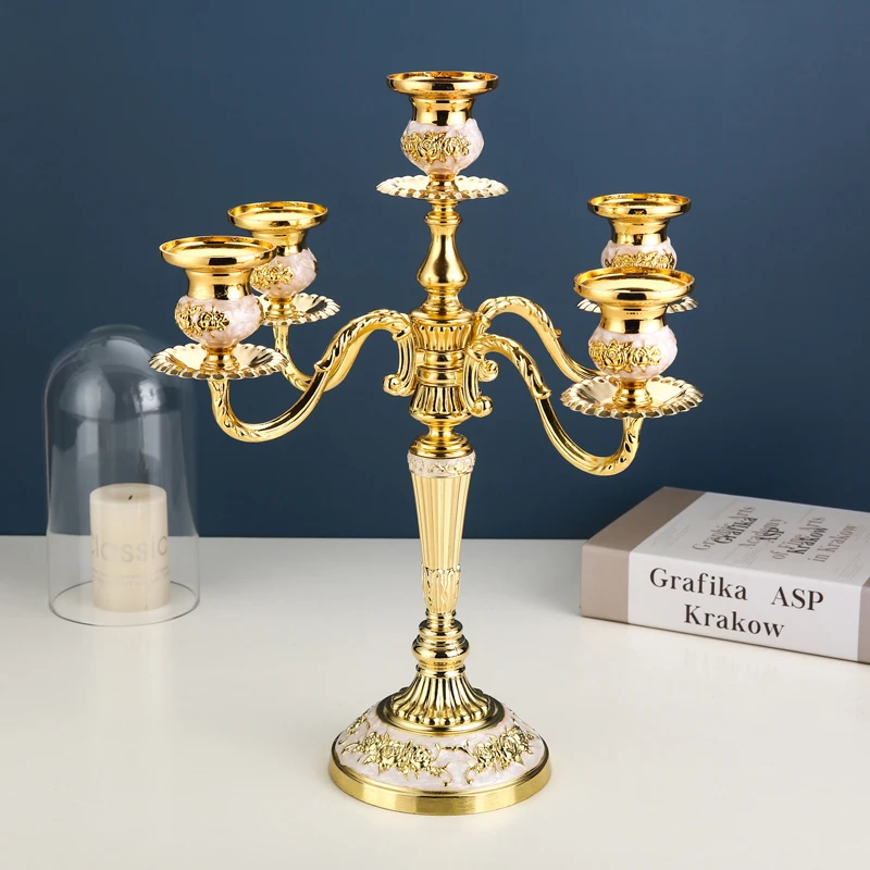 Three Candles European Gold Modern Metal Candle Holders Living Room Luxury Portavelas Room Decor